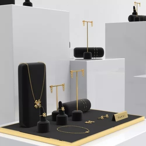 FANXI luxury metal frame black microfiber jewelry display stand set
