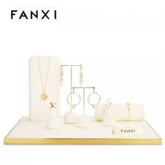 FANXI luxury metal frame jewelry display set with beige microfiber