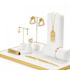 FANXI luxury metal frame white leather jewelry display stand set