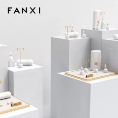 FANXI luxury metal frame white leather jewelry display stand set