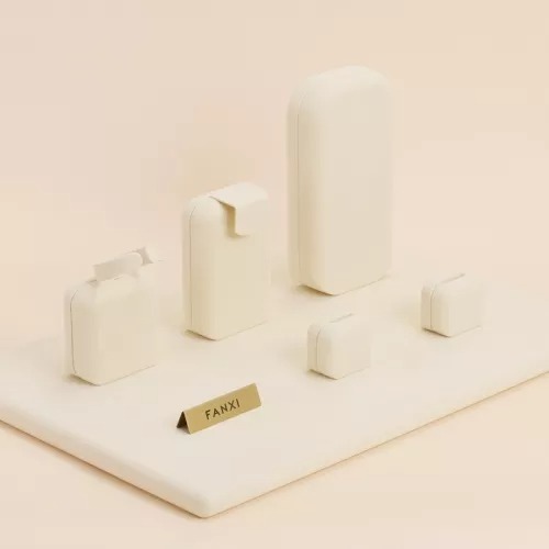 FANXI new customized beige microfiber jewelry display stand ring earrings pendant bracelet bangle necklace jewelry display set