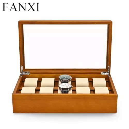 Wooden watch organizer case with glass window
