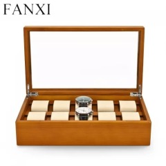 Wooden watch organizer case with glass window