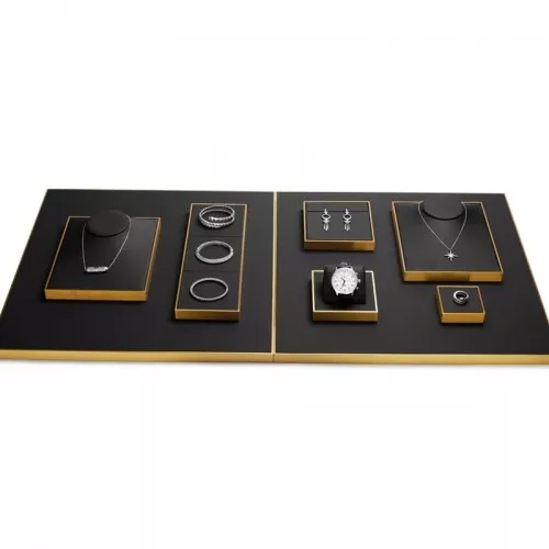 FANXI new design metal frame black leather jewellery display set