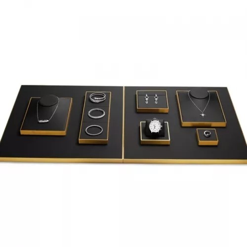 FANXI new design metal frame black leather jewellery display set