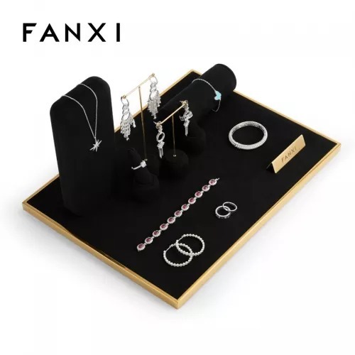 FANXI luxury metal frame black microfiber jewelry display stand set