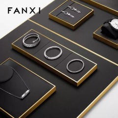 FANXI new design metal frame black leather jewellery display set