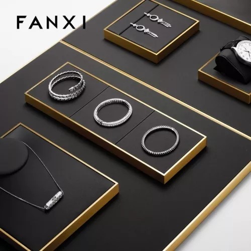 FANXI new design metal frame black leather jewellery display set