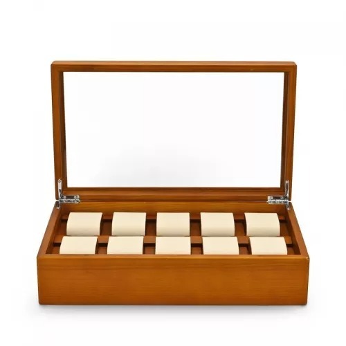 Wooden watch organizer case with glass window
