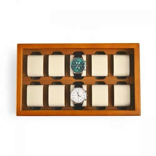 Wooden watch organizer case with glass window
