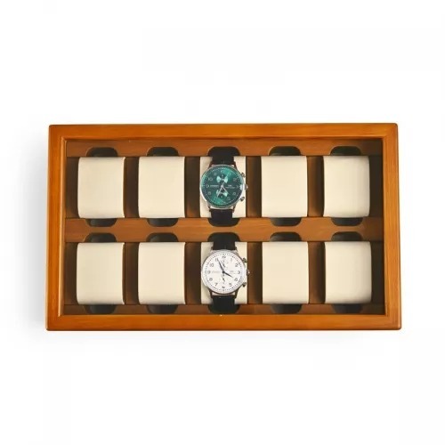 Wooden watch organizer case with glass window