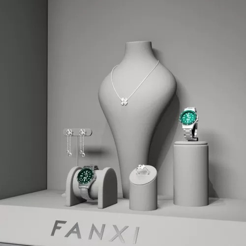 FANXI luxury gray colour jewelry display set with microfiber