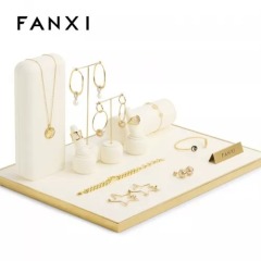 FANXI luxury metal frame jewelry display set with beige microfiber