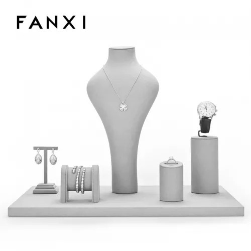 FANXI luxury gray colour jewelry display set with microfiber