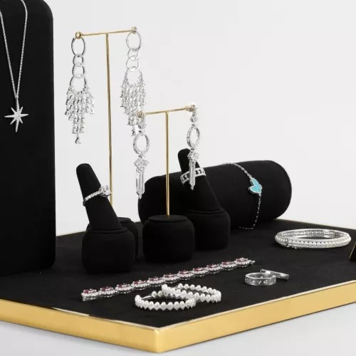FANXI luxury metal frame black microfiber jewelry display stand set