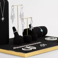 FANXI luxury metal frame black microfiber jewelry display stand set