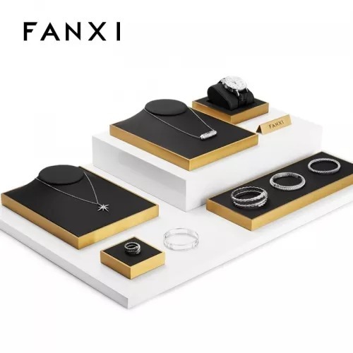 FANXI new design metal frame black leather jewellery display set
