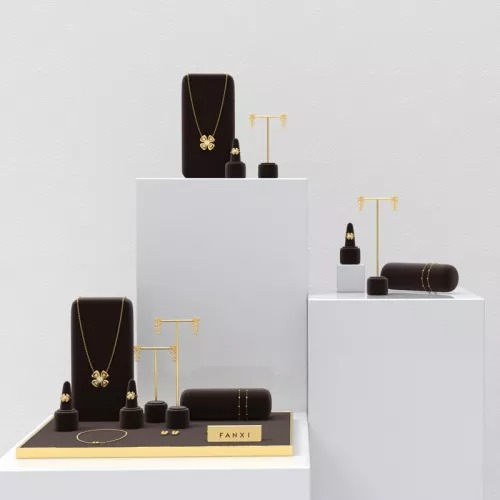 FANXI luxury metal frame brown microfiber jewelry display stand set