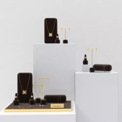 FANXI luxury metal frame brown microfiber jewelry display stand set