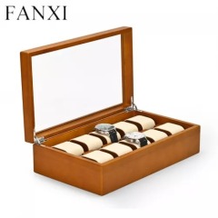 Wooden watch organizer case with glass window