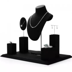 FANXI luxury black microfiber jewelry display stand set with metal