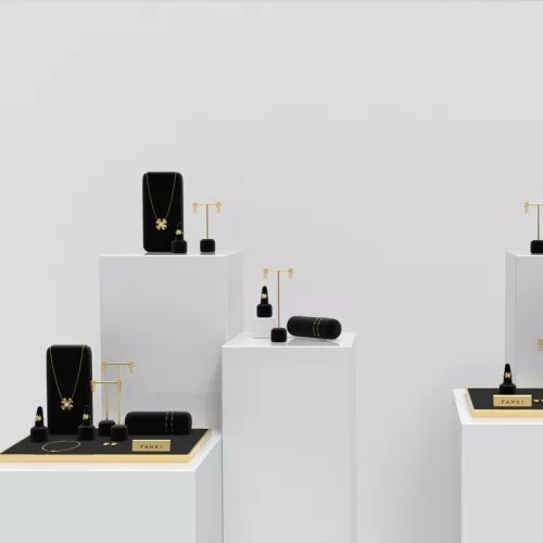 FANXI luxury metal frame black microfiber jewelry display stand set