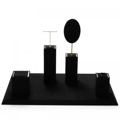 FANXI luxury black microfiber jewelry display stand set with metal