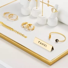 FANXI luxury metal frame white leather jewelry display stand set