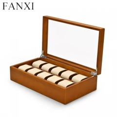 Wooden watch organizer case with glass window
