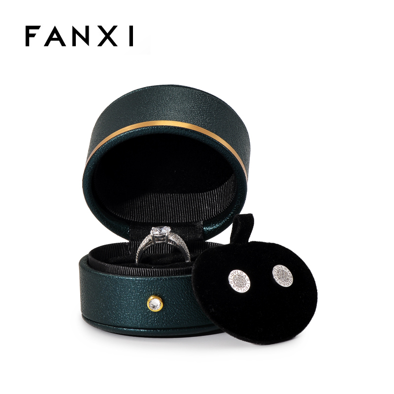 Round leather jewelry packaging box for ring earring pendant