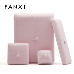 FANXI Wholesale Custom Logo Plastic Jewelry Boxes For Ring Bangle Necklace Bracelet Packaging Pink Velvet Jewellery Gift Box