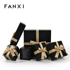 Black leather jewelry packaging with bowknot