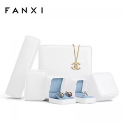 White PU leather jewelry packing box with gray microfiber inside