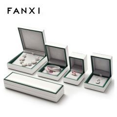 FANXI Wholesale White And Green PU Leather Gift Boxes With Velvet Insert For Ring Necklace Bangle Bracelet Packaging Jewelry Box Custom Logo