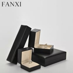 FANXI wholesale black PU leather jewelry box for ring earring pendant bangle bracelet necklace