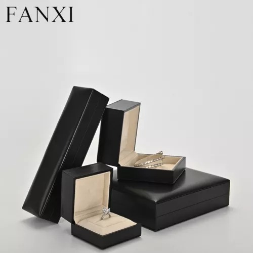 FANXI wholesale black PU leather jewelry box for ring earring pendant bangle bracelet necklace
