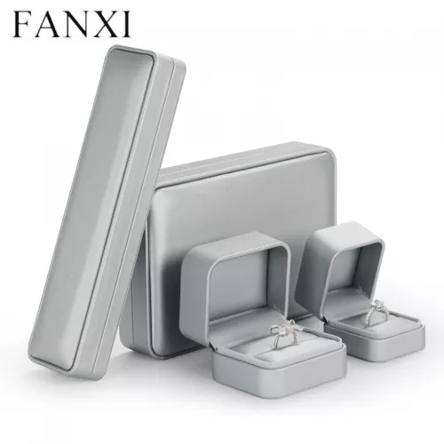 Gun gray PU leather jewelry packaging box