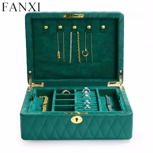 Multi function green PU leather jewelry organizer box case Multi function green PU leather jewelry organizer box case