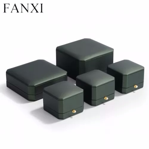 Custom logo & colour green leather jewelry packaging box with microfiber inside