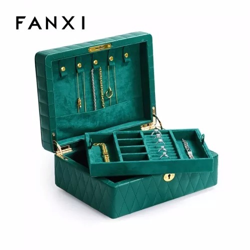 Multi function green PU leather jewelry organizer box case Multi function green PU leather jewelry organizer box case