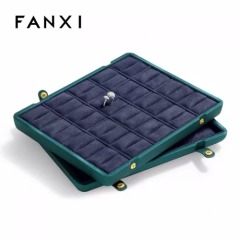 New design green PU leather jewelry organizer case with gray microfiber inside
