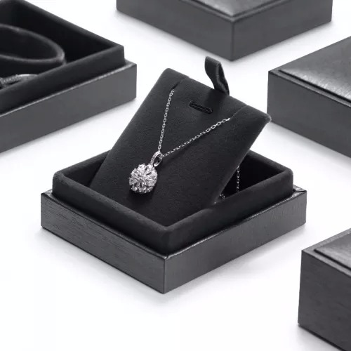 Black leatherette paper jewellery packaging box