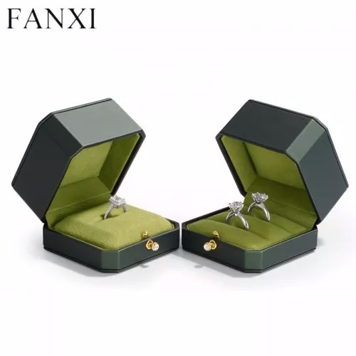 Custom logo & colour green leather jewelry packaging box with microfiber inside
