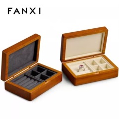 Solid wood jewellery organizer box case with cream gray microfiber inside for ring earring pendant