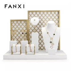 FANXI new design white colour jewelry display set with metal frame