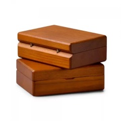 Solid wood jewellery organizer box case with cream gray microfiber inside for ring earring pendant