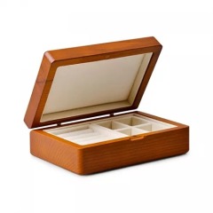 Solid wood jewellery organizer box case with cream gray microfiber inside for ring earring pendant