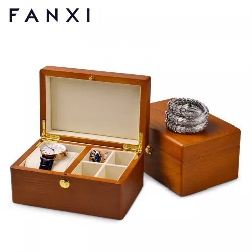 Vintage wood jewelry organizer gift box for bangle ring pendant watch