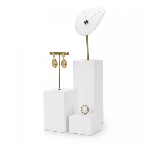 FANXI new design white colour jewelry display set with metal frame