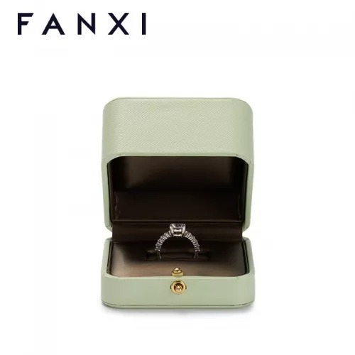 FANXI custom logo &amp; colour green leatherette jewelry ring packaging box
